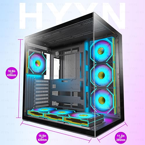 Image of H1 HYXN PC Case, Pre-Installed 7 Infinity Mirror PWM ARGB Fans, ATX Mid Tower Computer Case, Gaming PC Case with Type-C, 270 Full View Tempered Glass, 3X 360mm Radiator Support, Black