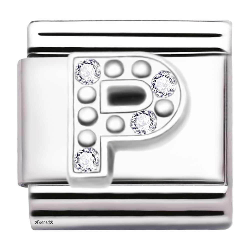 A-Z Letter Cubic Zirconia Italian Charm Links for 9mm Bracelets (Letter P)