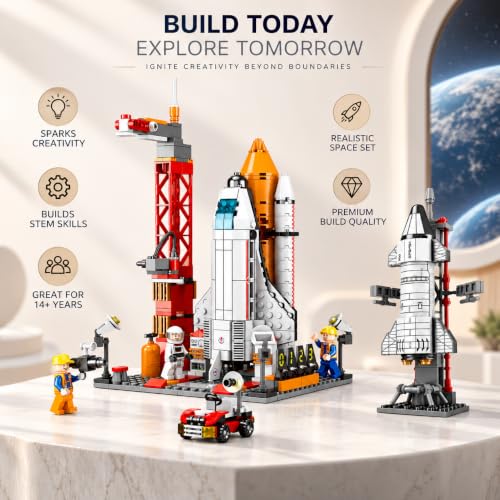 Image of SKY LINE OCEAN 8861 Space Ship Rocket & Launcher + Shuttle 107 PCS Combo, Space Command Center Play Kit, STEAM Toy, 5-Year Structural Warranty