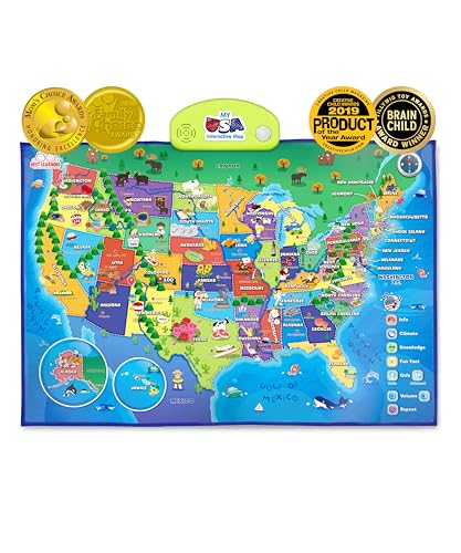 BEST LEARNING i-Poster My USA – Interactive Talking United States Map for Kids Ages 5-12...