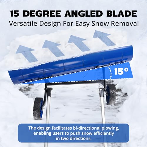 Idzo 5JHI Efficient Snow Pusher, Snow Plow Shovel With 37-Inch Reversible And Bi-Directional Angled Blade, Snow Shovel With Wheels & Convenient 90 Degree Handle thumb #2