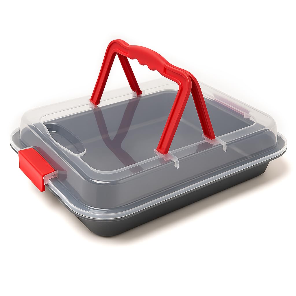 MGE - Teglia da Forno con Coperchio - Lasagnera - Rostiera Rettangolare con Rivestimento Antiaderente - Rostiera per Arrosto in Acciaio al Carbonio - 36 x 23 cm
