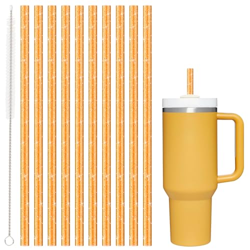 Image of Replacement Straw for Stanley Cup 40 oz 30 oz 64 oz Tumbler, 10 Pack Long Reusable Color Straws with Cleaning Brush, Dishwasher Safe, Plastic Straws for stanley cup accessories Orange