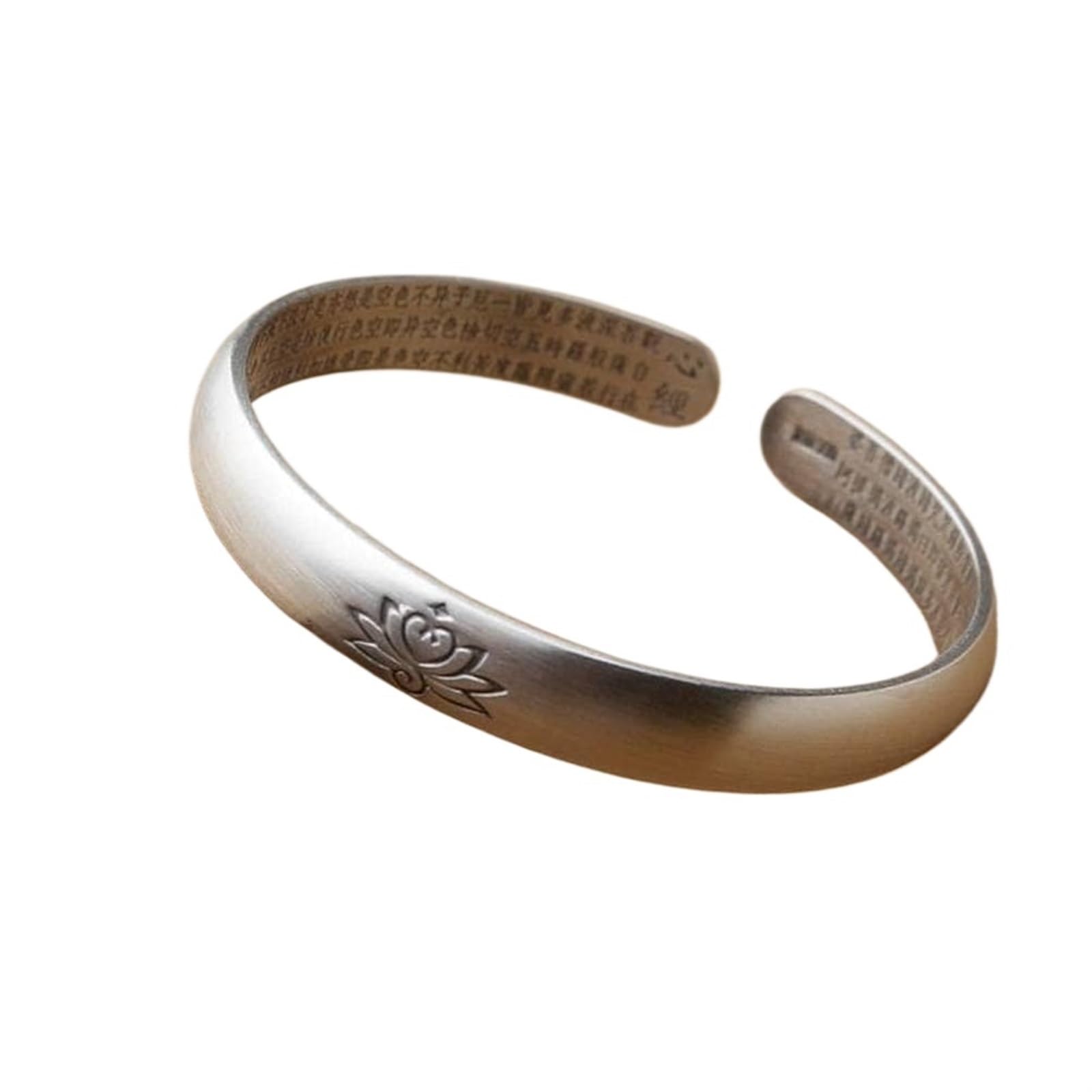 Bracciale in argento, bracciale rigido alla moda, bracciale rigido 999 Anemone con detti buddisti Bracciale aperto Bracciale in argento spazzolato opaco Come mostrato, i braccialetti possono essere re