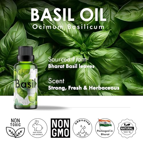 Image of Esslux Basil Essential Oil for Diffusers - 100% Pure & Natural Basil Oil for Skin Care, Aromatherapy, Massage, and Candle Making - Fresh, Herbaceous Scent for DIY, Fragrance, and Relaxation, 15ML