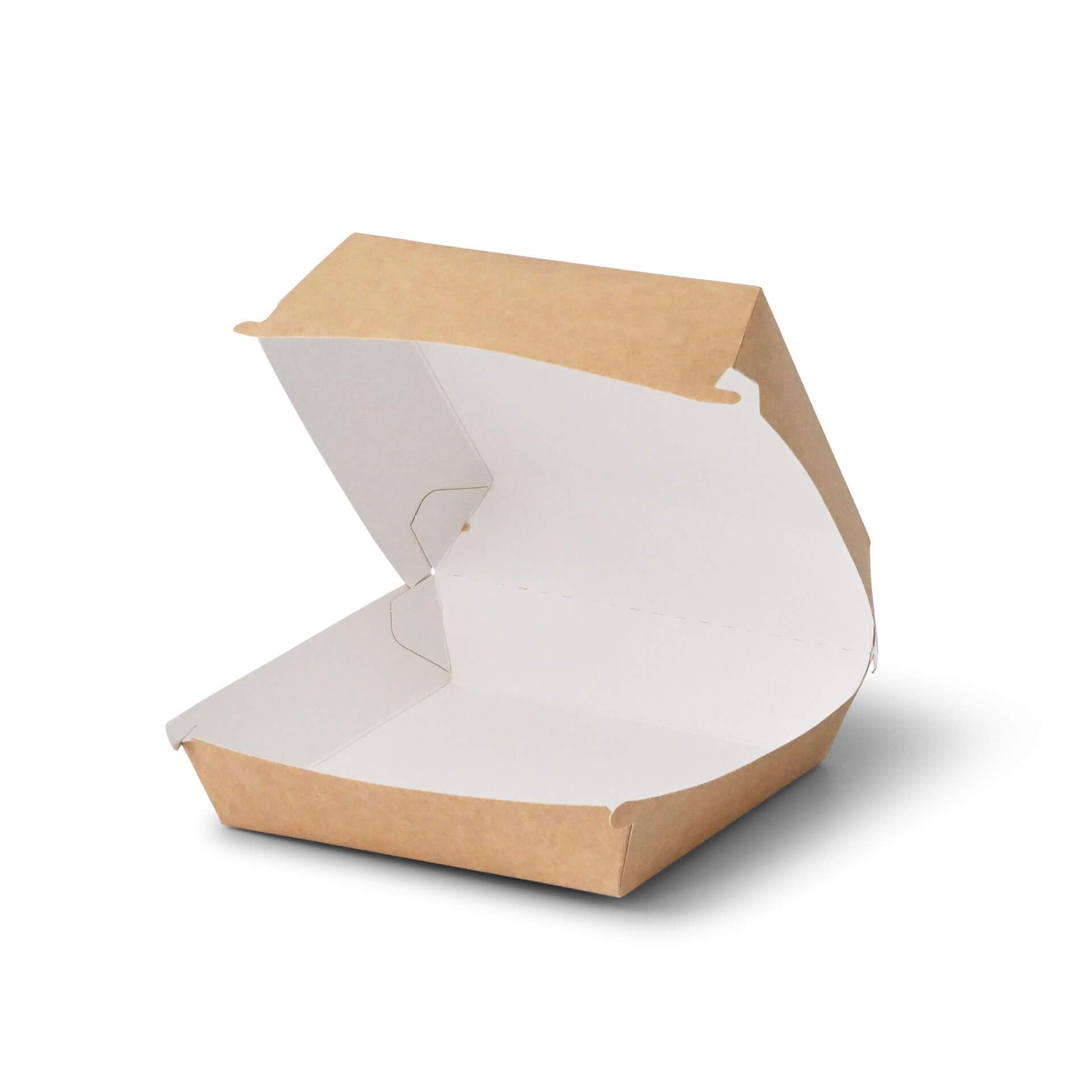 BIOZOYG Take Away Burger Box I 100 Cajas de hamburguesas con tapa abatible de cartón de fibra fresca I Envase de hamburguesas resistente a la grasa marrón-blanco 14,5 x 14,5 x 8 cm I reciclable