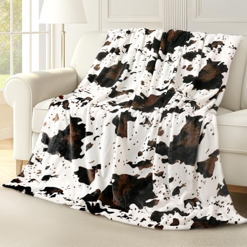 blunique Cow Print Blanket Ultra Soft Flannel Throw Blanket for Couch Bed Cute Cozy Lightweight All-Season Fleece Blanket Gift for Women & Girls 5060 Inches Black & White