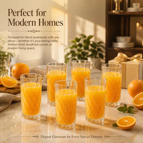 Image of bellemax 320ML & 210ML Checks and Leaf Design Water & Juice Glasses | Premium Drinking Glasses Combo for Home, Kitchen, Dining, Parties & Restaurants | Glass Tumbler Set Set of 12