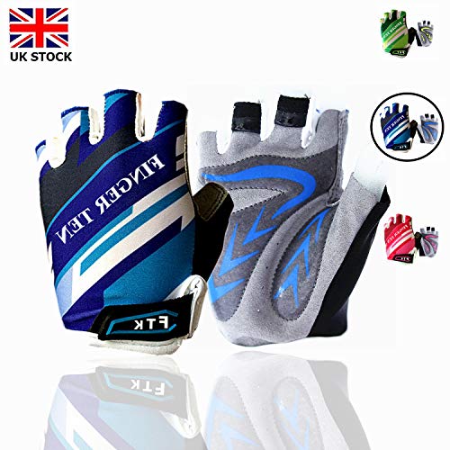 Cycling Gloves Kids Boys Girls Half Finger Fingerless Grip Value Pair, Road Mountain Bike Glove Durable Soft Comfortable Boy Girl For Outdoor Sport Color Pink Blue Green (Medium (Age 4-7), Blue)