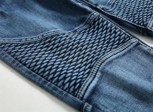 Men's Patchwork Vintage Hop Slim Straight Elastic Cycling Denim Pants Trouser3