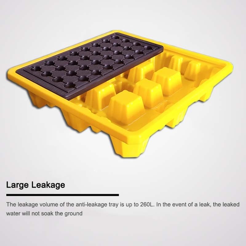 Bac de rétention Jaune, Plateau verrouillable pour fût d'huile avec Orifice de vidange, Plateforme de Stockage Industrielle modulaire détachable pour entrepôt (68 x 68 x 15 cm).