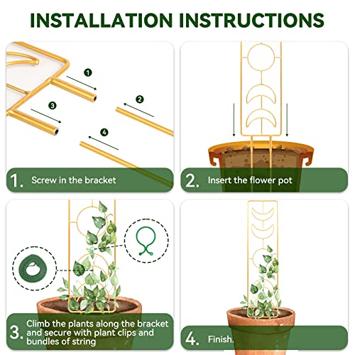 Trellis For Climbing Plants Indoor, Zoutog 25 Inch Metal Trellis For Potted Plants, 4 Pack Plant Support With Clips & Plant Ties For Climbing Plants, Black #TOP4