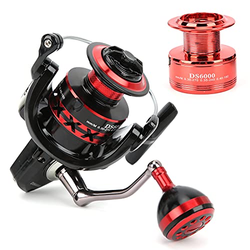 MechKit Carrete Giratorio de Pesca Carrete de Metal de Alta Velocidad Agua Salada Agua Dulce Bass Carpa Equipo de Pesca con Copa de Alambre de Gran Capacidad para ríos, Lagos, (DS6000)