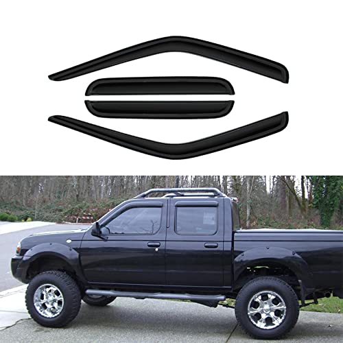 D&O Motor 4Pcs Front+Rear Smoke Sun/Rain Guard Outside Mount Tape-On Window Visors Compatible With 00-04 Frontier Crew Cab With 4 Full Size Doors #TOP12