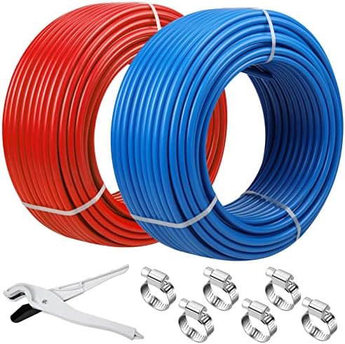 PEX Pipe 1/2 Inch 300ft 2 Rolls PEX Tubing EVOH pex-B pipe Non Oxygen Barrier Durable Leakage-Proof Flexible for Residential Water Lines in Homes Pex Radiant Heat Tubing(Red+Blue)