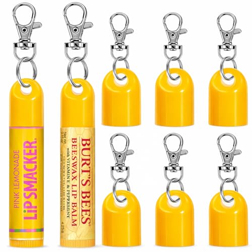 6 Pcs Keychain Cap - Chapstick Holder For Burts Bees & Lip Smacker Lip Balm Chapstick and Lip Balm Keychain Holder Burts Bees Keychain Replacement Cap Keyring Included (Cap Only)