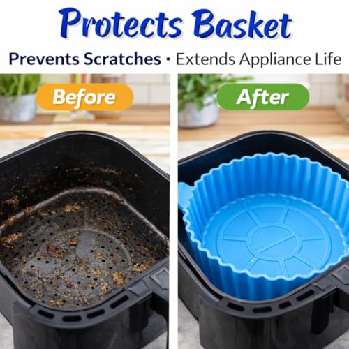 Image of Clazkit Reusable Air Fryer Silicone Liners (6 PCS) | Non-Stick, Heat Resistant Baking Tray Inserts | Dishwasher Safe | Oil-Proof Airfryer Accessories | Multicolor