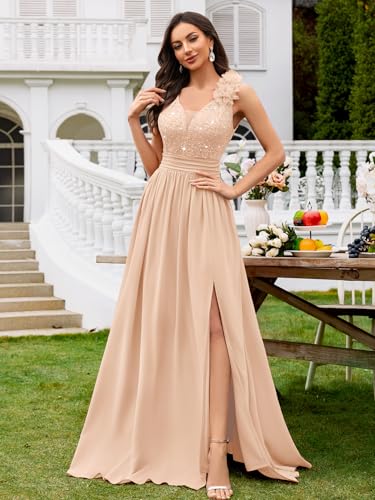 Image of Miusol Women's Vintage V-Neck Sequined Split Formal Evening Maxi Dress