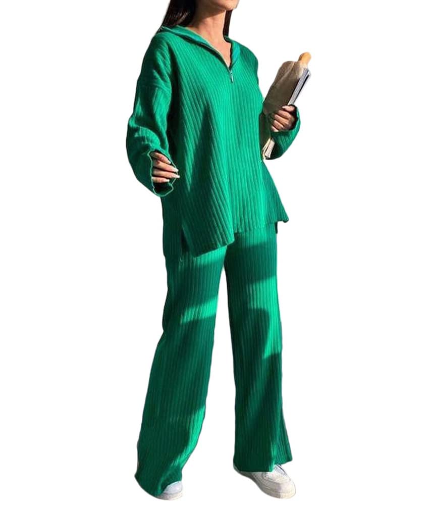 Onsoyours Tuta da Ginnastica Donna Tute Pullover Maglione + Pantaloni Set Elegante Tinta Unita Abbigliamento Casa a Maglia Completo Sportswear 2 Pezzi