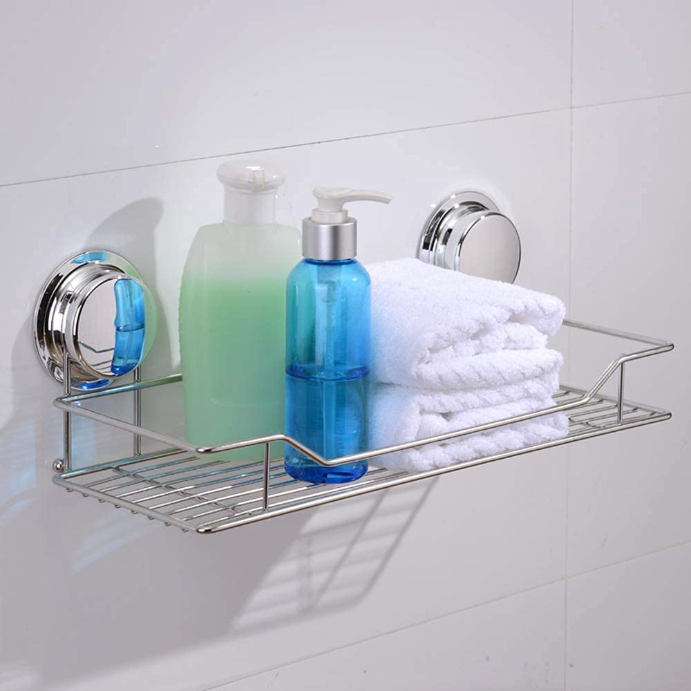 Cesta rectangular de acero inoxidable para ducha con ventosa de alambre, bandeja de baño, estante flotante de pared, 35 cm