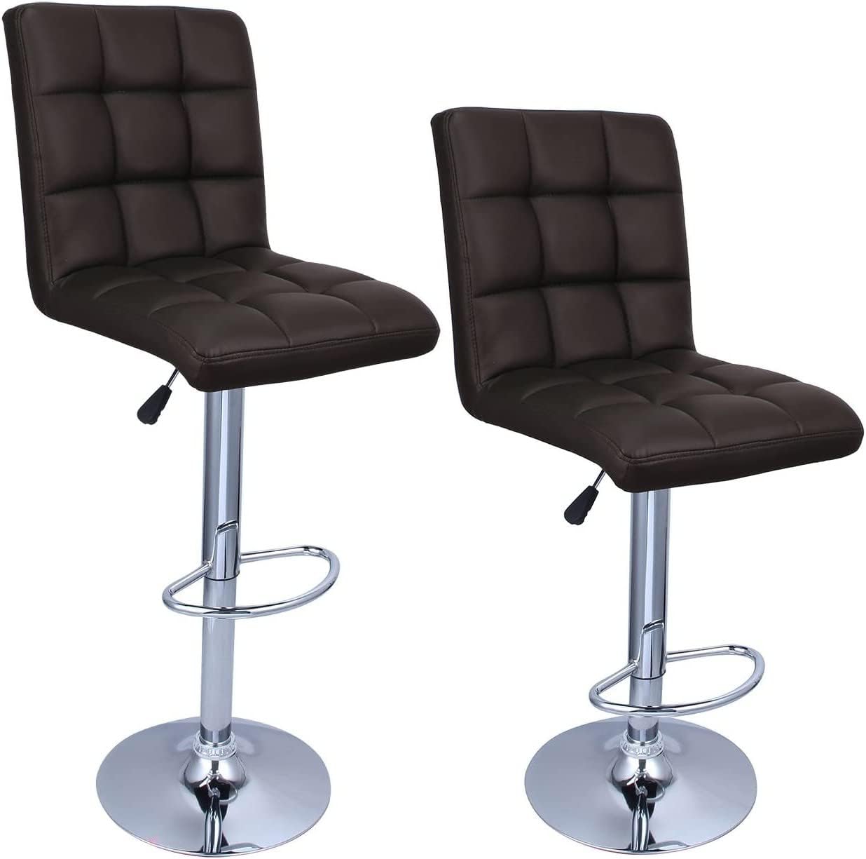 BELLEZE Modern Faux Leather Barstools with Hydraulic Lift, Adjustable Upholstered Bar Stool Contemporary Retro Counter Height Dining Chairs [Set of 2] - Elijah (Brown)