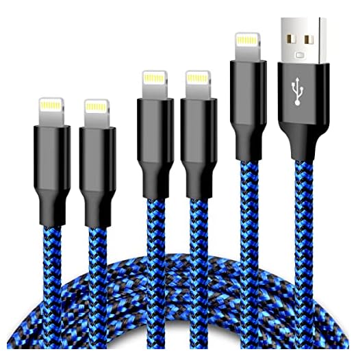 CUGUNU iPhone Charger, 5 Pack 3/3/6/6/10FT Apple MFi Certified USB Lightning Cable Nylon Braided Fast Charging Cord Compatible for iPhone 13/12/11/X/Max/8/7/6/6S/5/5S/SE/Plus/iPad - Black Blue