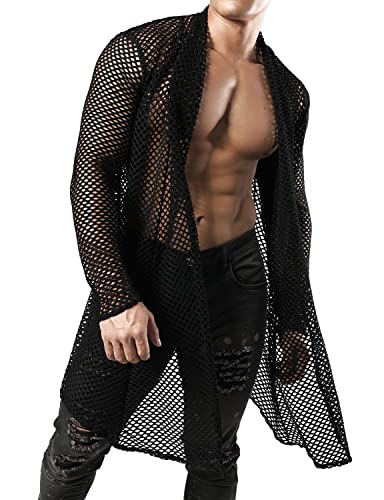 JOGAL Men's Mesh Fishnet Cardigan Fitted Muscle Top4