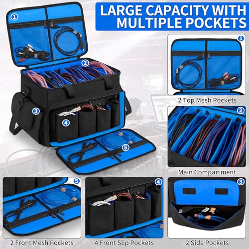 Image of IBVIVIC DJ Cable File Bag with 6 Detachable Dividers High Capacity Gig Cable Bag for Cords,DJ Gear,Sound Instrument and Accessories, Blue