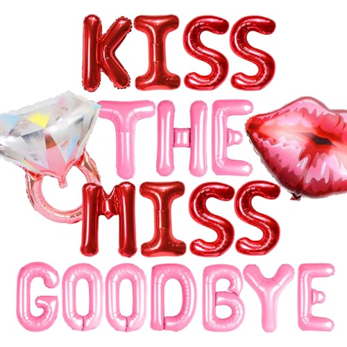 Kiss The Miss Goodbye Balloon Banner Bachelorette Party Deocrations Miss to Mrs Lip Ring Balloon for Kiss Miss Bachelorette Party Bridal Shower Decor