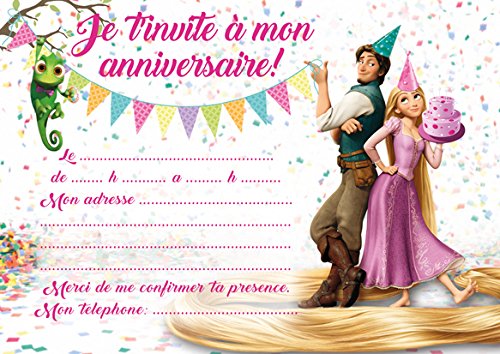 10 CARTES INVITATION ANNIVERSAIRE Raiponce Rapunzel (avec des enveloppes blanches) Cover
