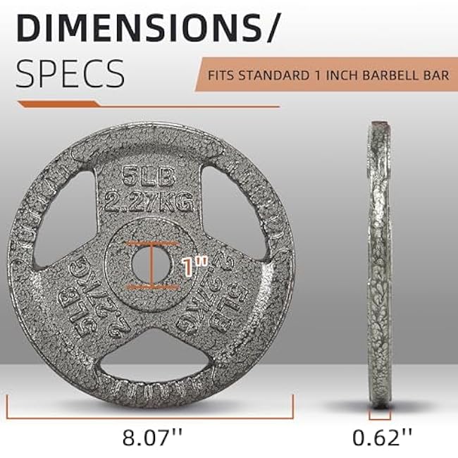 1-Inch Cast Iron Weight Plate for Strength Training & Weightlifting, Multiple Sizes