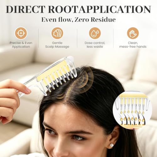 Image of AVNISH Hair Oil Applicator Comb, Clear Refillable Oil, Serum Liquid Dispenser & Scalp Massager with Roller Ball Tips Storage Base, Even Oil Distribution Tool for All Hair Root Types & Growth Routine
