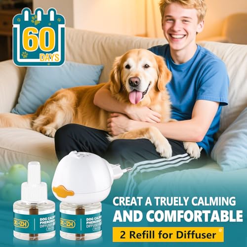DKundZH 3 in 1 Pheromone Hund Kit Hunde Beruhigungsmittel Beruhigungsmittel Zur Reduktion Von äNgstlichem Verhalten Gewitter Feuerwerk Geschmacklos(1 Beruhigung Steckdose +2 Nachfüllflakon)