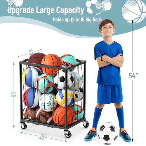 TomCare-Garage-Ball-Storage-Rack-Rolling-Sports-Cart-with-Lockable-Wheels-Elastic-Cord-Design-120-lbs-Load-Capacity-Easy-Assembly-Stores-12-15-Balls-Suitable-for-Home-Gyms-and-Outdoor-Spaces