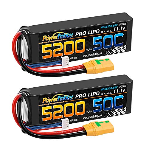 PowerHobby 3S 11.1V 5200mAh 50C Lipo Battery 2 Pack w XT90 Connector (2) Fits : Arrma Kraton Nero Tyhpon Senton Tailon OUTCAST FAZON