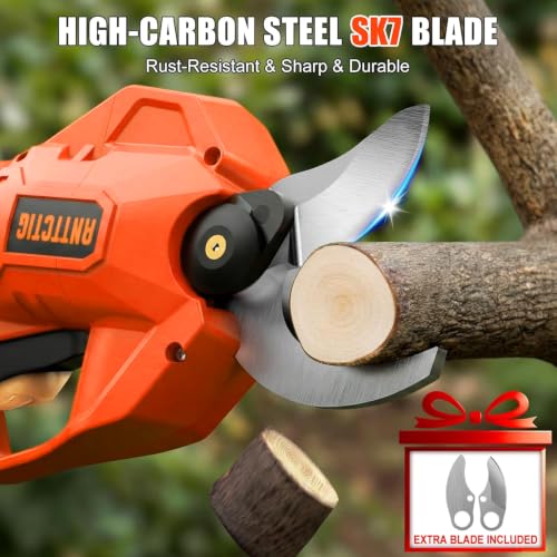 Image of Electric Pruning Shears, 2.56-Inch Cut, 2 Batteries & Spare Blades | Battery Powered Cordless Branch Cutter, SK5 Blades, LCD Display, Electric Pruner for Garden Tree Flower Trimming,Orange