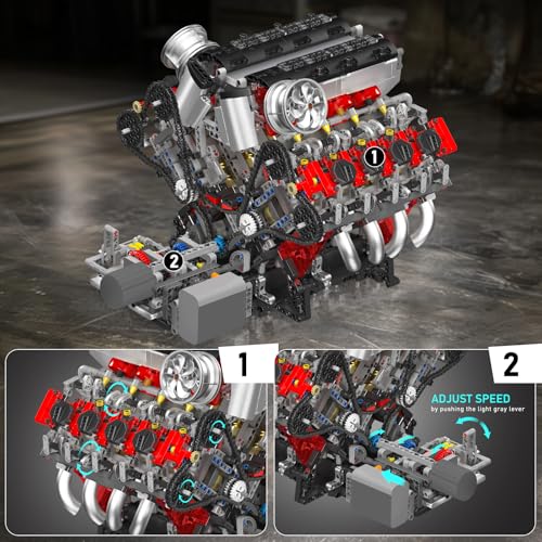 Image of Mould King 10130 V8 Engine Model Kit, Surper Car Engine that Works with Motor, Buildabe STEM Physical Science Educational Toy, Hobby Building Set for Adults (2718 Pieces)