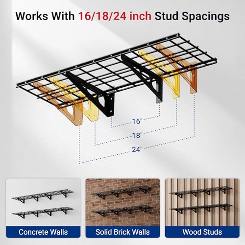 FLEXIMOUNTS 12-inch-by-72-inch Wall Shelf Garage Storage Rack Wall Mounted Floating Shelves,1x6ft,Black, 2-Pack, Classic Series - image 5