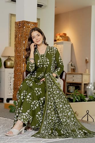 Image of PARTHVI Women's Pure Cotton Block Printed Ethnic Wear Kurta & Palazzo Pants & Dupatta Set