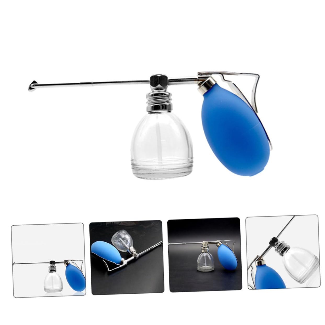 Mikinona Botella Pulverizadora para Peluquería, Vidrio Azul, Pulverización de Polvo, Recargable y Fácil de Desmontar, Uso en Casa y Viaje