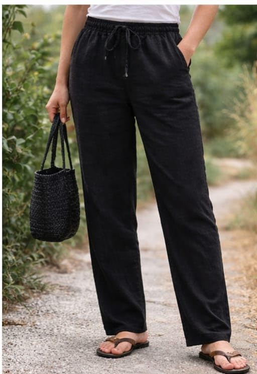Image of Women Drawstring Waist Pants Casual Fit |Solid Pattern | Bottom Wear
