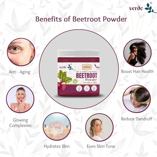 Image of 100% Pure & Natural Beetroot Powder for Face /Hair /Lips - Glowing Skin Facepack + Silky Hair - All Skin Types - (120 GM)