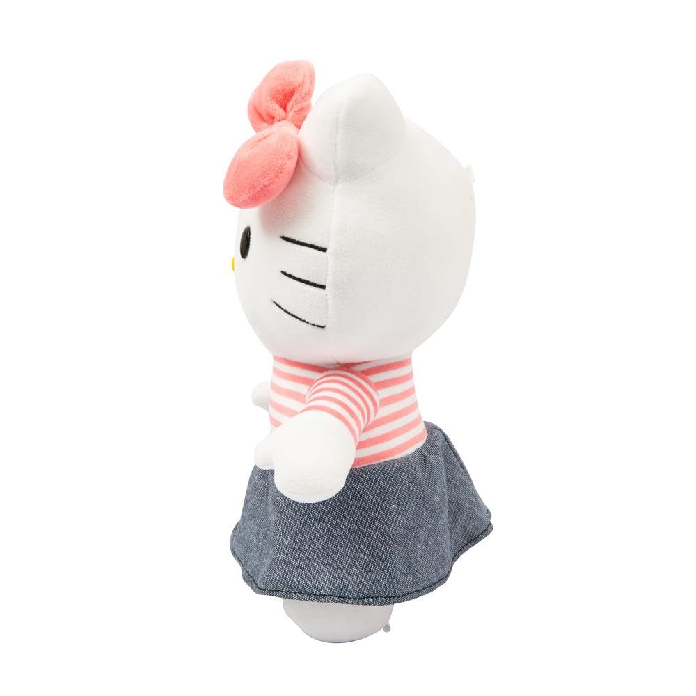 Hello Kitty Giochi Preziosi Morbido Peluche Hello Kitty 30 cm con Outfit alla Moda, Tutina Rosa, Fiocco Rosso, Maglia A Righe Rosse Adatto per Bambini dai 3 Anni