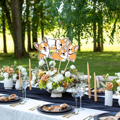 Image of Set of 16,Corgi Theme Centerpiece Sticks,Cute Pet Dog Birthday Theme Party Table Toppers,Puppy Pet Dog Happy Birthday Party Decoration Supplies