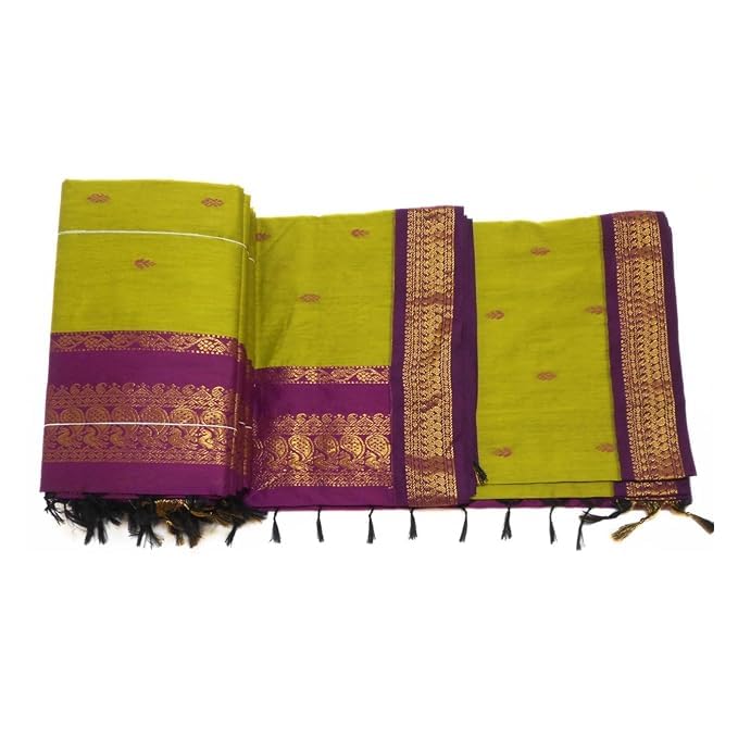 Image of Pure Kalyani Cotton Saree | Zari Border & Blouse Piece - Lata Gadwal Design | Traditional Saree