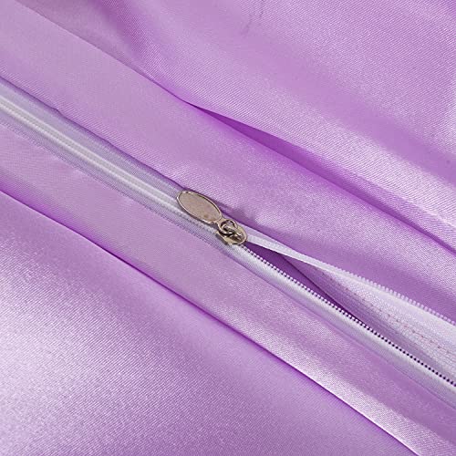 ZIMEL HOMES Six Pieces Satin Bedding Sets Duvet Cover, Fitted Sheet, 4 Pillow cases, Lilac, Double - Image 3