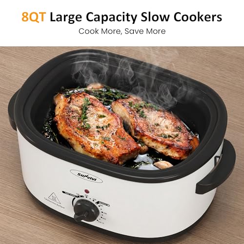 Image of Sunvivi Electric Roaster Oven for Small Families, 8QT Portable Roaster with Self-Basting Lid Defrost & Keep Warm, Adjustable Temp 150F-450F for Baking, Slow Cooking, Buffet Serving & RV Camping