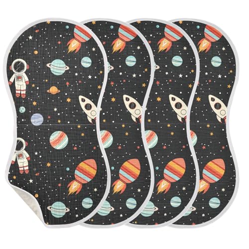 Image of J JOYSAY Rockets Stars Space Baby Burp Cloths for Boys Girls Large 22''x11'' Cotton Burping Cloths Extra Absorbent Soft 4 Layer Baby Burp Cloth Set for Boy Babies 4 Pack