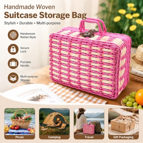 Image of ABS Hard Shell Cosmetic Travel Hand Luggage Portable Carrying Makeup Case Suitcase Organizer Box Vanity Mini Suitcase Small Accessory Bag, 30 cm, No Wheels (Wowen Pink)
