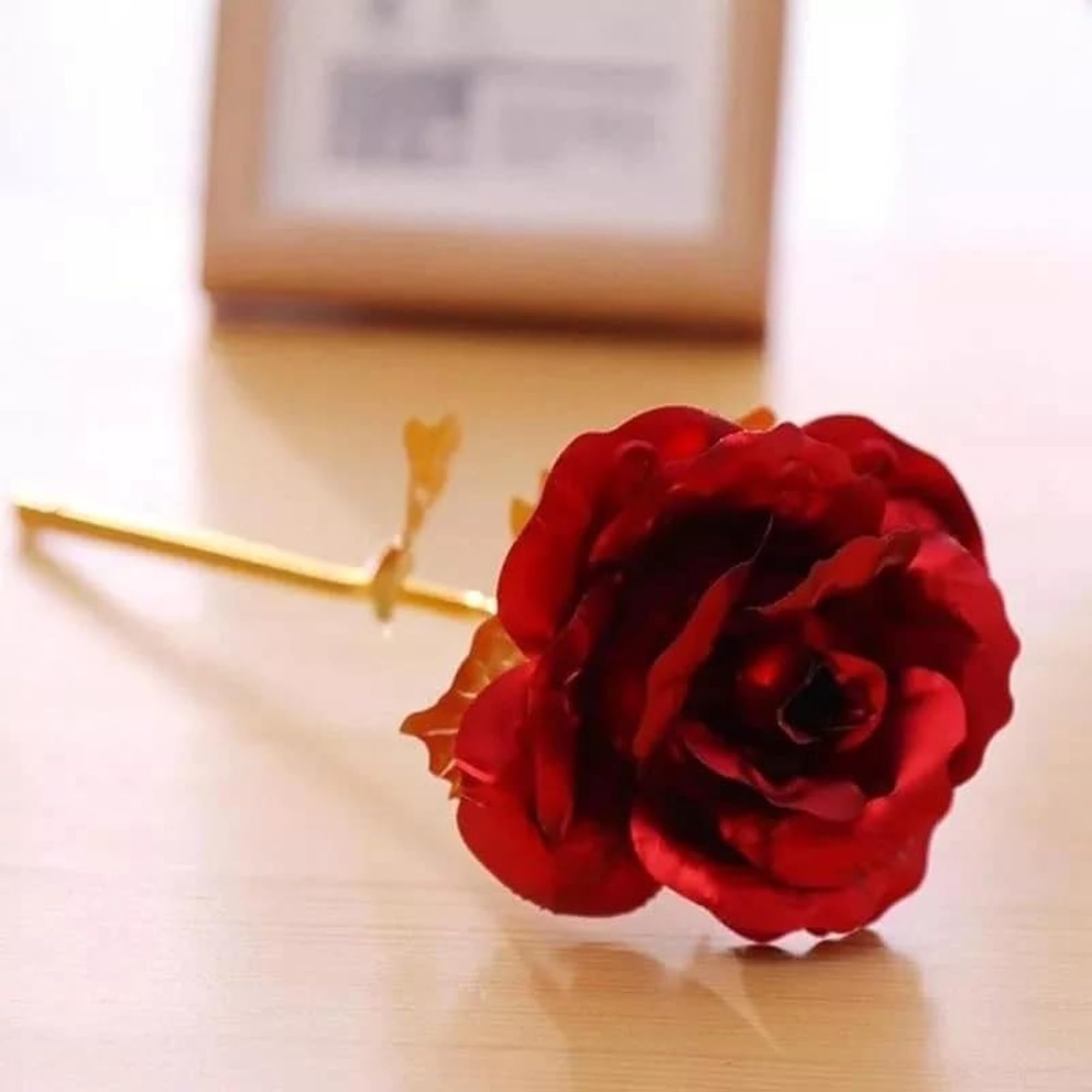Artificial Red Rose with Golden Stem and Carry Bag